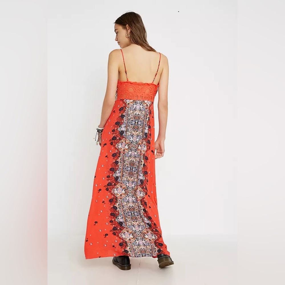 Free People morning song button up lace coral floral print maxi slip dress M - Picture 2 of 9